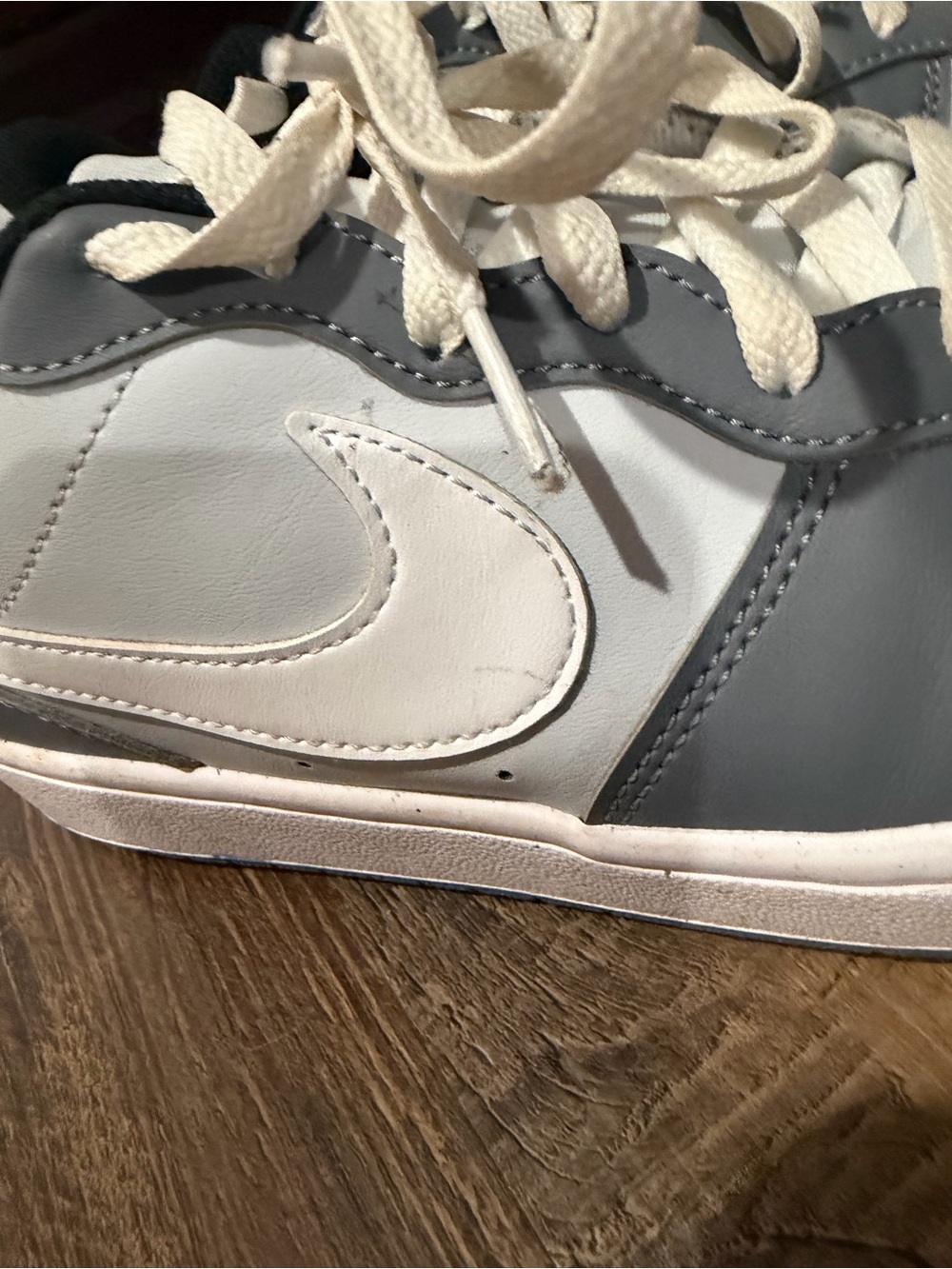 Kids Grey, Blue and White Swoosh Sneakers